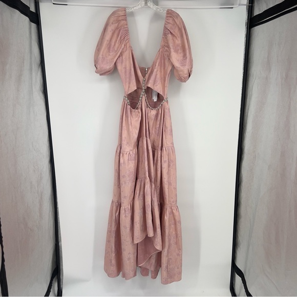 V. Chapman Emma Puff Sleeve Maxi Dress Gown in Light Pink Windsor Brocade 8 NWT - Picture 1 of 14